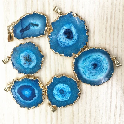 blue Натуральные бразильские гальванические обрезные кусочки открытые Агаты Geode Drusy Druzys подвески для ожерелья женские ювелирные изделия - Окраска металла: blue