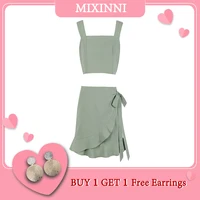 mixinni hot selling spring and summer new sexy suit womens short sling top ruffle skirt two piece temperament 1928