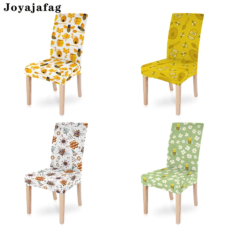 

Cute Honey Bee Elastic Chair Cover Cartoon Stretch Universal Sizes Dining Seat Covers For Kitchen Banquet Living Room