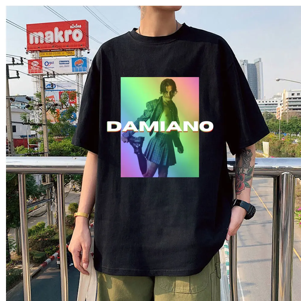 

korean style Maneskin Damiano Print Summer Holiday Street Graffiti Men/Women Casual T-shirt Novelty Oversize All-match Tee Shirt