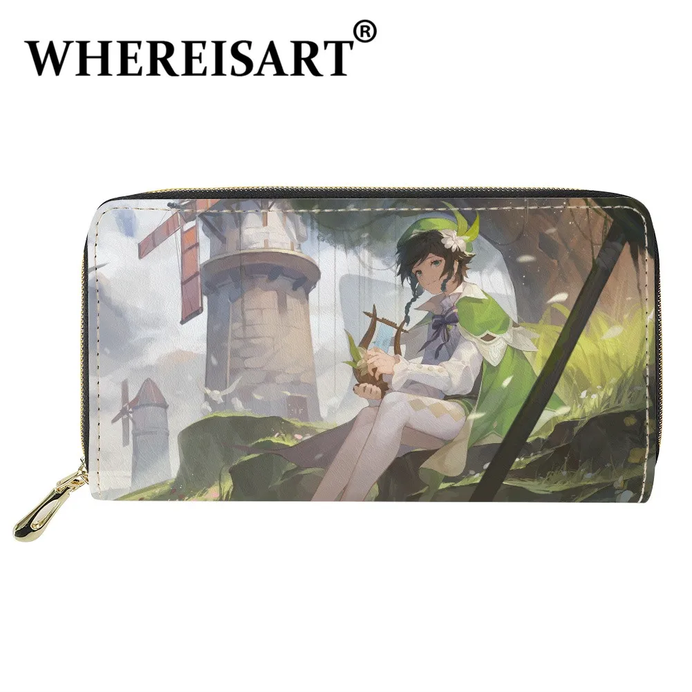 

WHEREISART Popular Game Genshin Impact Wallet For Women Aesthetic Style Wenty Pattern PU Leather Purse Long Money Card Bag Lady