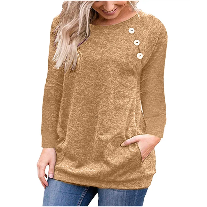 

The latest fall and winter of 2021 European and American popular women's button decoration women's T-shirt in a variety of color