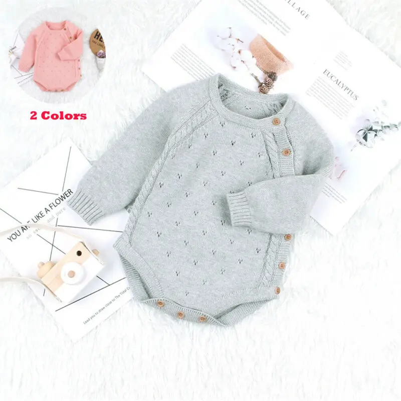 

New Fashion 0-18M Newborn Infant Baby Boy Girl Long Sleeve Knitted Jumpsuit Long Sleeve Bodysuit Overall Clothes