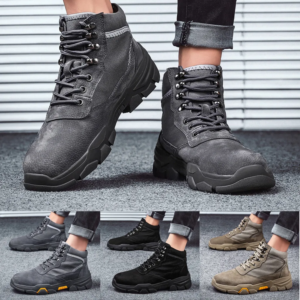 SAGACE Warm Winter Ankle Boots Men Casual Shoes Lace-UpLeather Waterproof Work Tooling Mens male Military Army Botas | Спорт и