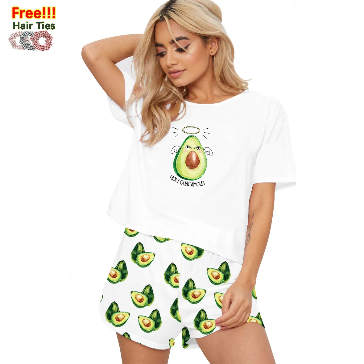 

Летние Пижамные комплекты ROTEVA с авокадо для женщин, модная Милая мультяшная атласная мягкая Пижама, домашняя шелковая домашняя одежда для с...