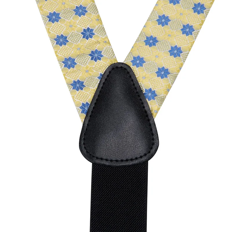 

Hi-Tie 140cm Long 100% Silk Adult Men's Suspender Bow tie Set Leather Metal 6 Clips Elastic Braces Men Fashion Yellow Floral