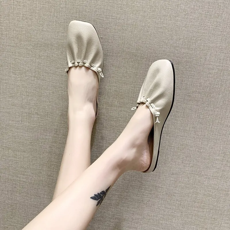 

Spring/Summer 2021 new solid color low-heeled flat square toe casual slippers 1950