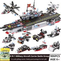 906pcs military navy aircraft battle group carrier warship building blocks sets diy brinquedos educational toys for children