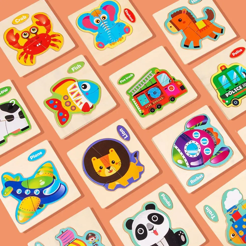 

3D Wooden Puzzle Jigsaw Toys For Children Wood 3d Cartoon Animals Puzzles Intelligence Kids Early Educational Toys For Children