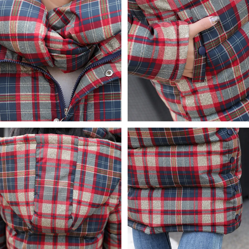 2020 зимняя женская длинная куртка размера плюс с клетчатым принтом и