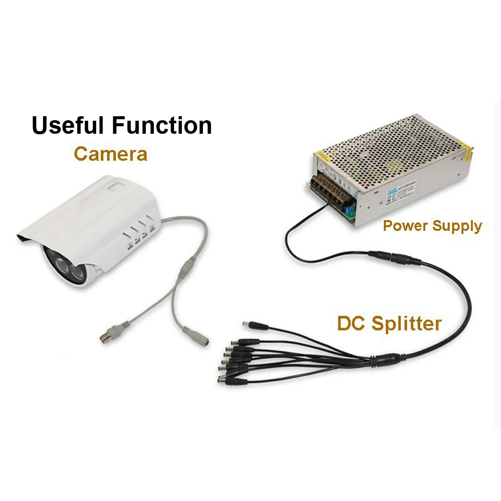 10PCS DC Power Splitter Cable for CCTV Security Adapter Connector Male 1 Female To 8 | Безопасность и защита