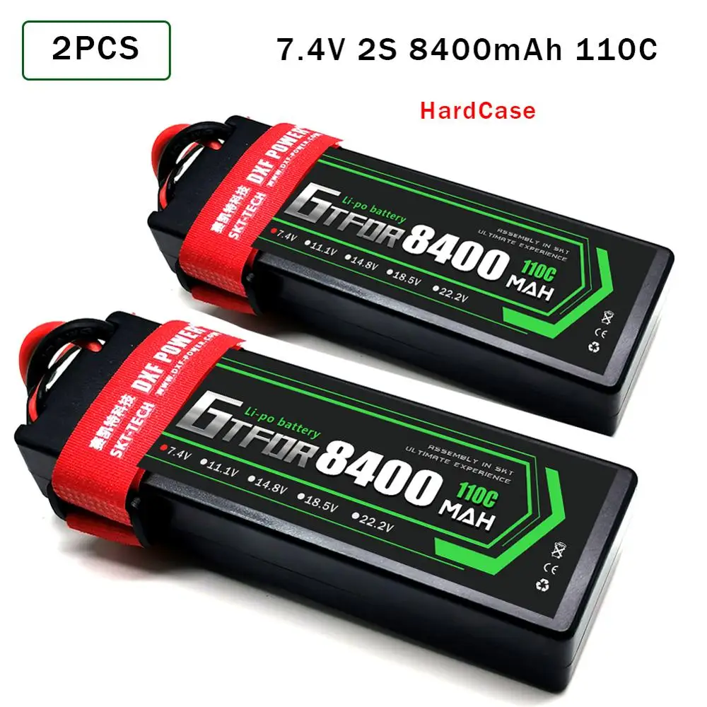 GTFDR 2S Lipo Battery 7.4V 110C-220C 8400mAh Hardcase RC Battery Deans Plug for 1/10 1/8 tour rc car buggy RC Car Truck