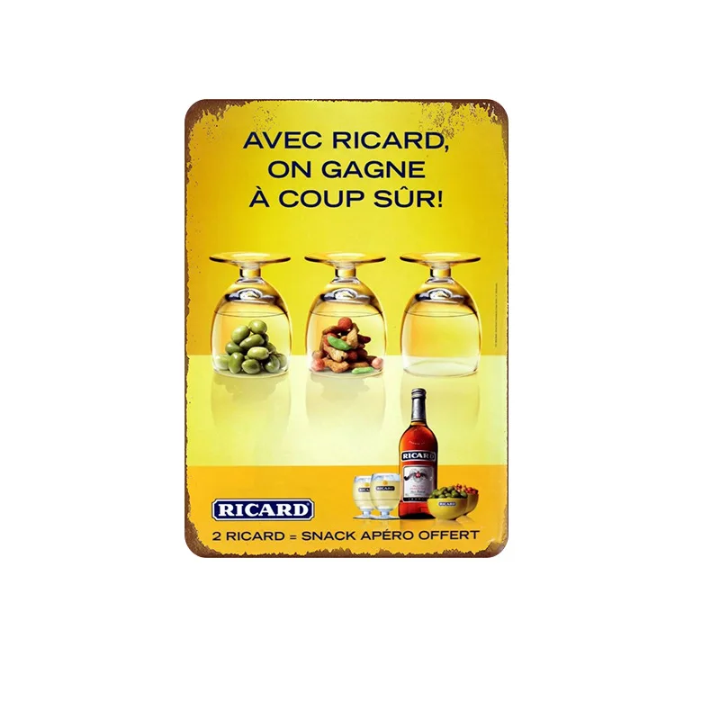 Желтый пивной горшок Ricard металлическая Жестяная Табличка с надписью Ретро