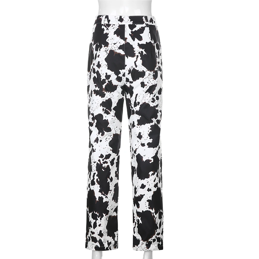 

Animal Milk Cow Print Long Trousers Ladies Casual Skinny Straight Pants Y2k High Waisted Sweatpants Streetwear Women 2021 New