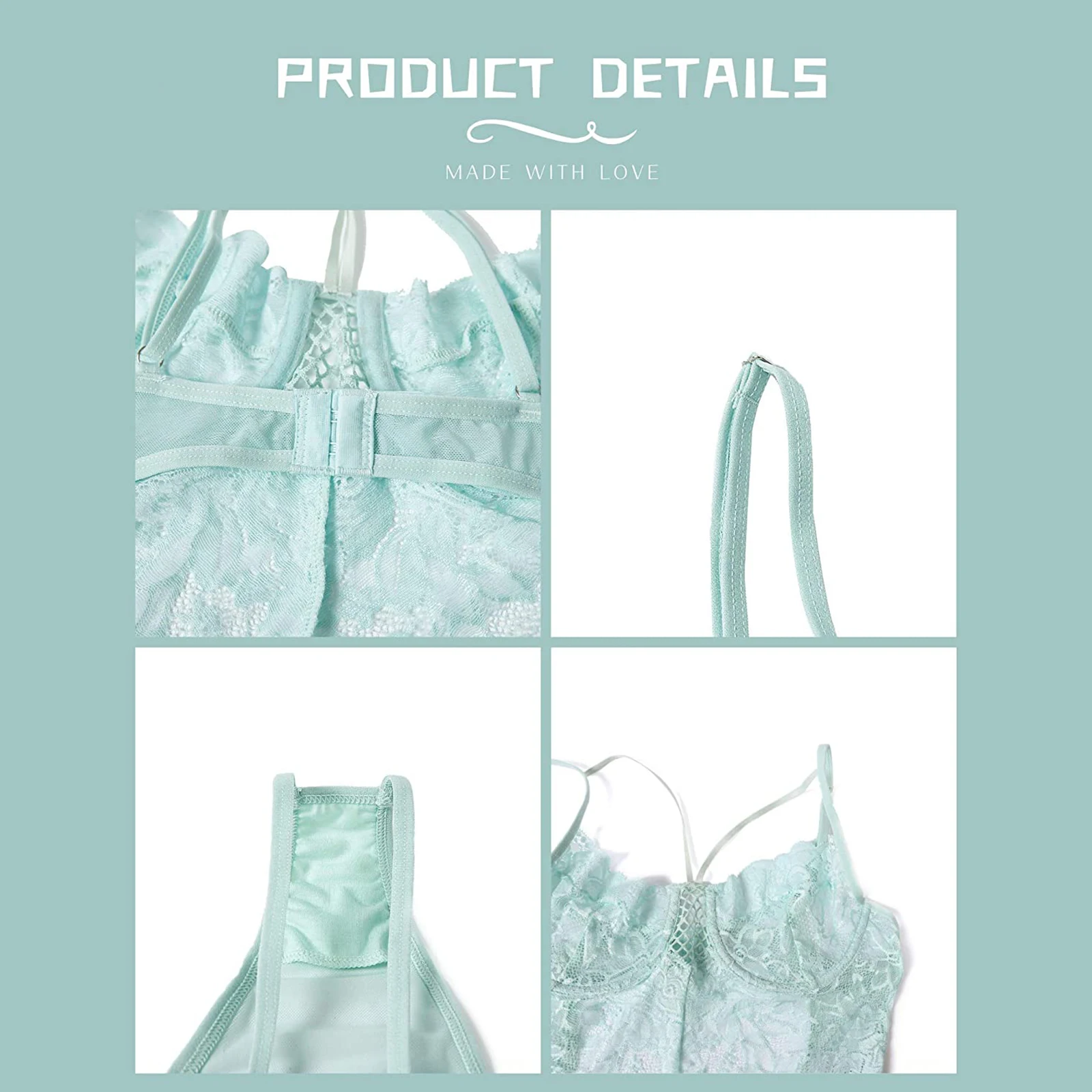 

Women Sexy Teddy Lingerie, Deep V Neck Floral Lace Cutout Mesh One Piece Babydoll Bodysuit