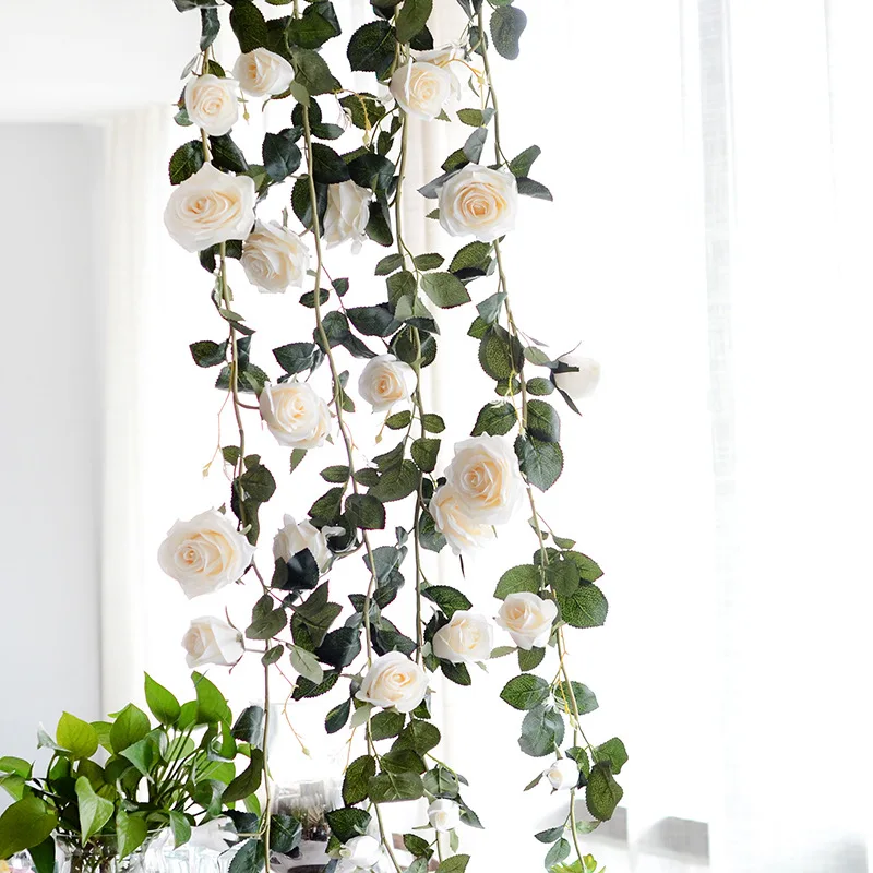 180cm Artificial Rose Flower Ivy Vine Wedding Decor Real Touch Silk Flowers String With Leaves for Home Hanging Garland | Электроника