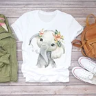 Забавная кавайная Одежда для девочек с изображением растений и слона, уличная одежда, рубашки для мальчиков, топы для маленьких девочек с круглым вырезом, модная повседневная детская футболка с мультяшным рисунком
