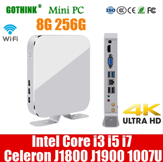 GOTHINK Мини ПК Intel i3 i5 i7 J1800 J1900 1007U процессор 8G 256G Поддержка Windows 10 300M wifi HDMI VGA LINUX