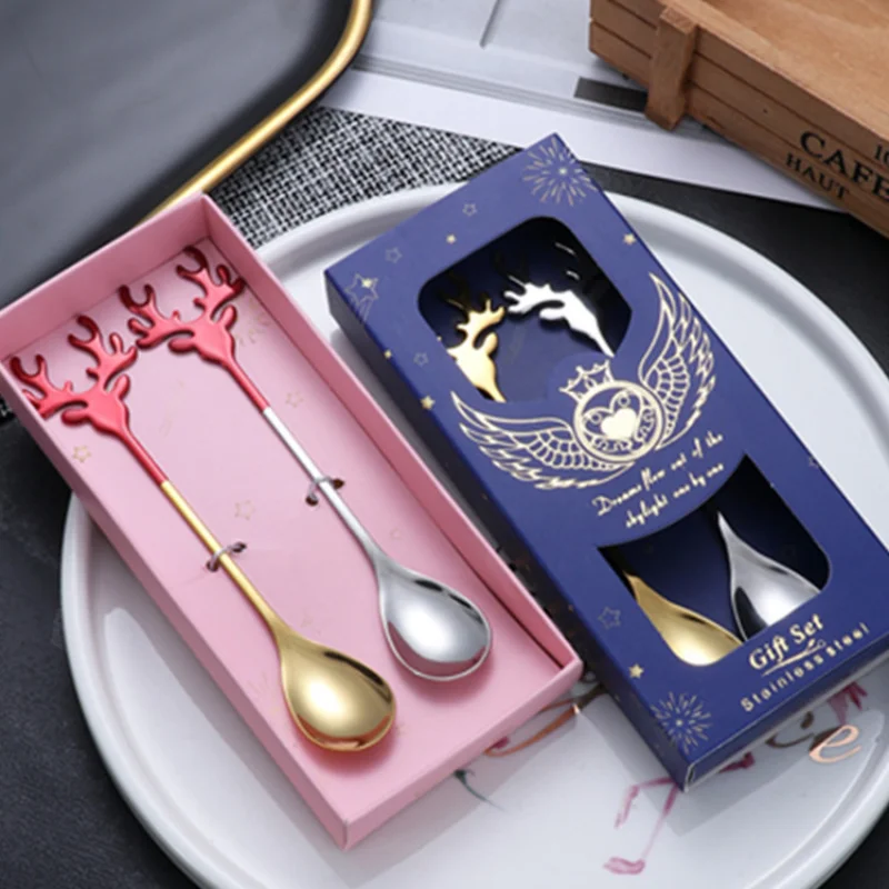 Рождественская дизайнерская ложка в виде Санты из нержавеющей стали с оленем