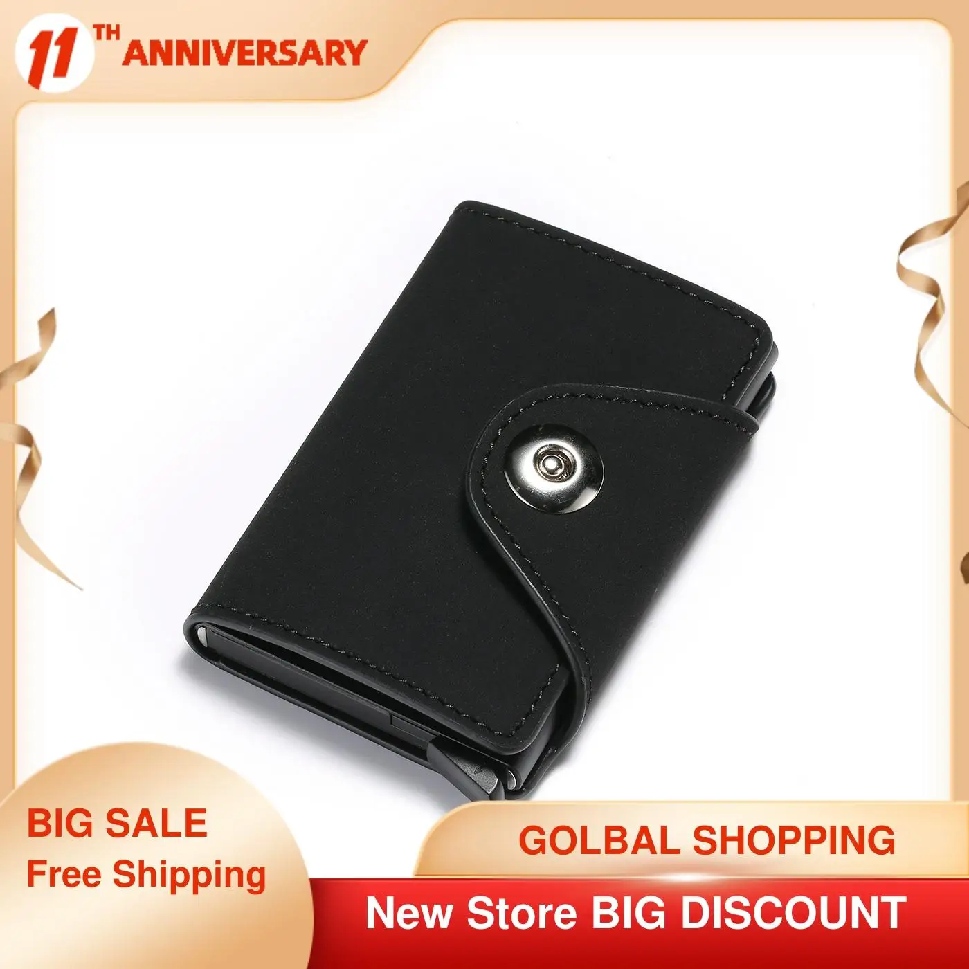 

Men Crazy Horse Leather Automatic Credit Card Holder Wallet Aluminum Mini Wallet With Back Pocket ID Card RFID Blocking Purse