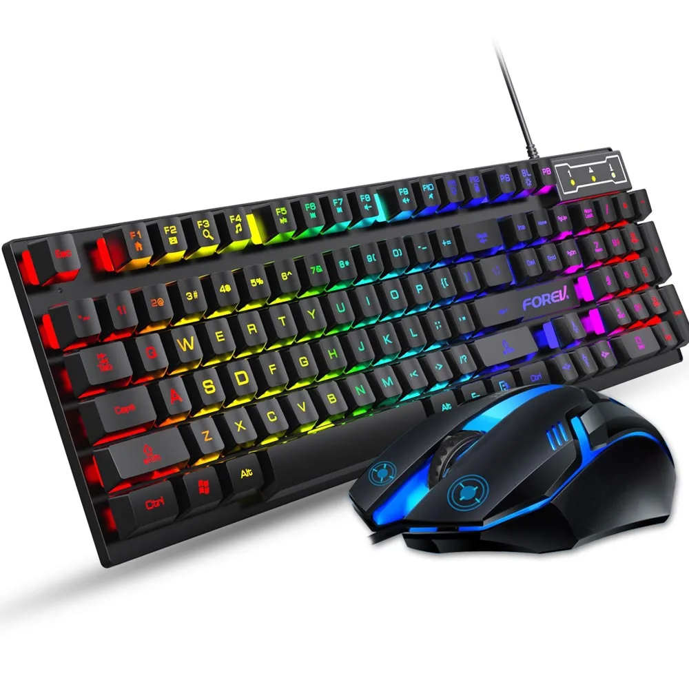 

FV-Q305S colorful luminous backlit computer wired gaming keyboard and mouse set suspension mechanical keyboard feel