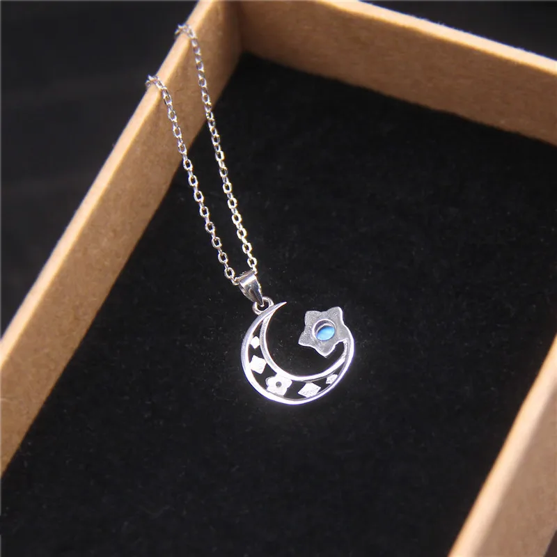 Женская цепочка из серебра 925 пробы с кулоном в виде лунного камня|Подвески| |