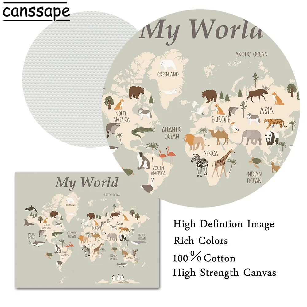 Животные Карта мира настенные картины Детские постеры и печать для детской