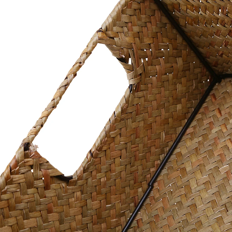 

Natural Straw Desktop Storage Basket with Handle Household Rectangular Wicker Storage Box Hand-woven Seagrass Laundry Baskets