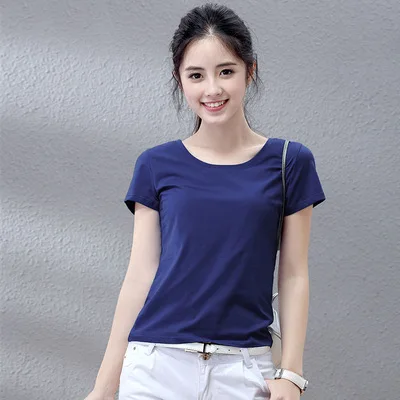 

2021 New fashion T-shirt Summer cotton short-sleeved solid color shirt women's slim