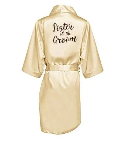Халат для невесты и подружки атласный халат-кимоно с белыми черными буквами
