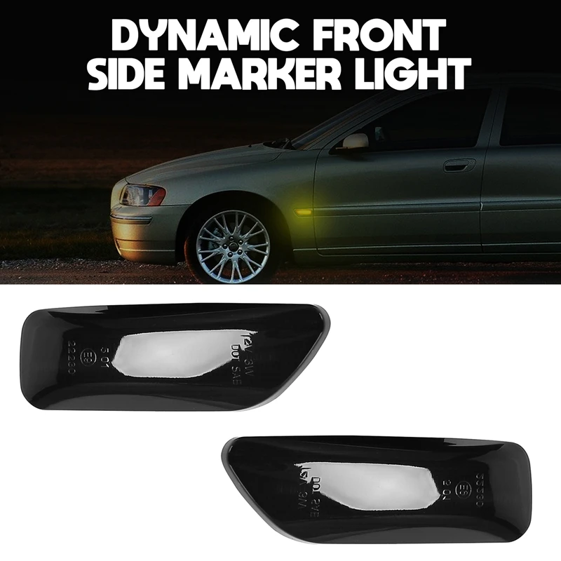 

LED Side Marker Light Lamp, Dynamic Side Blinker Turn Signal Light for Volvo XC90 S80 XC70 V70 S60 2001-2009