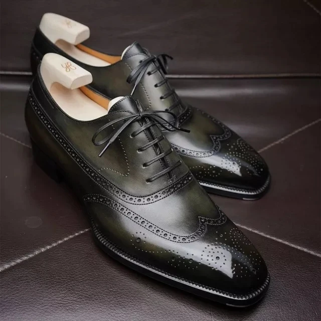 

Men's Handmade Fashion Casual Business All-match Dark Green PU Classic Brock Pattern Comfortable Dress Oxford Shoes 4KD074
