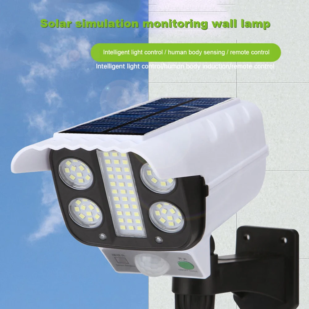 

Solar Light Motion Sensor Security Dummy Camera Wireless Outdoor Flood Light IP65 Waterproof 77 LED Lamp 3 Mode for Home Garden
