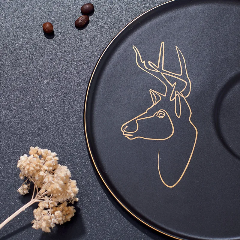 Европейская керамическая черная глазурованная кофейная чашка с блюдцем и ложкой