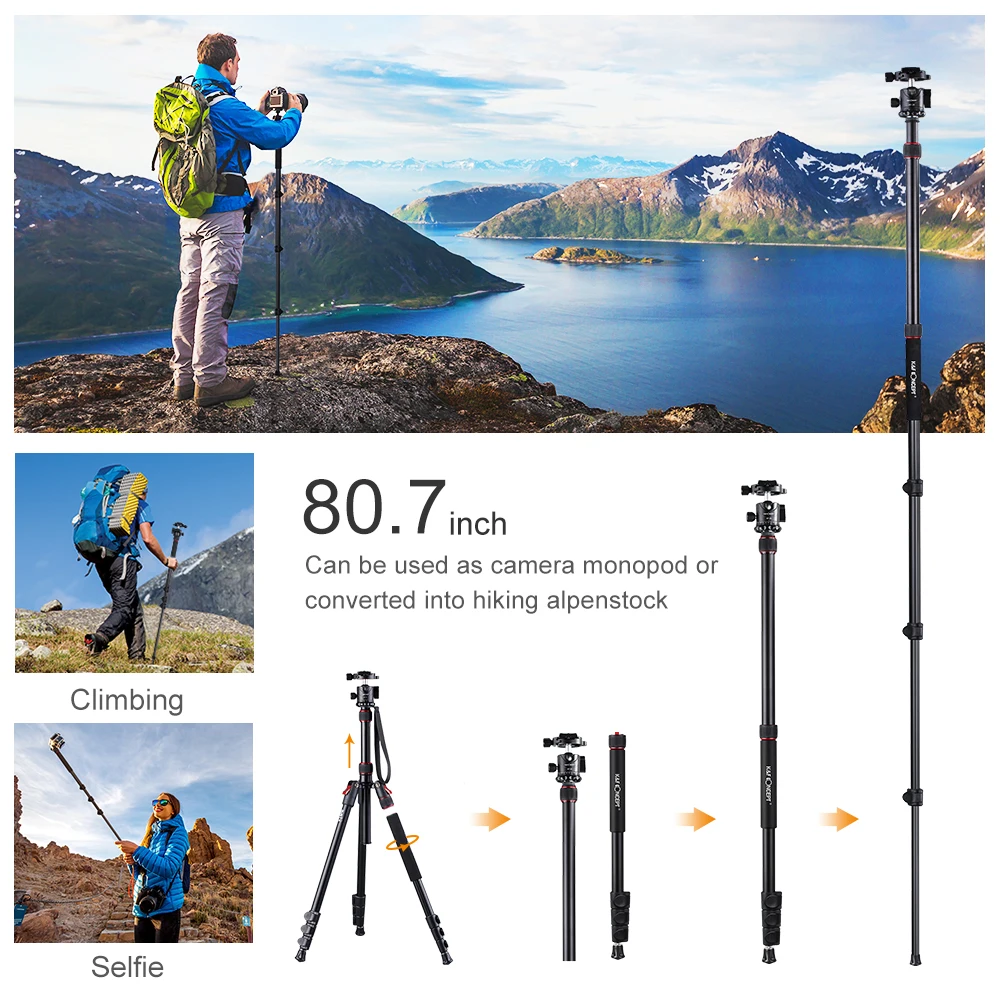 K& F концепция 7" DSLR камера штативы Алюминиевый Дорожный штатив монопод с 360 ° шаровой головкой 1/4" быстросъемная пластина для Canon Nikon