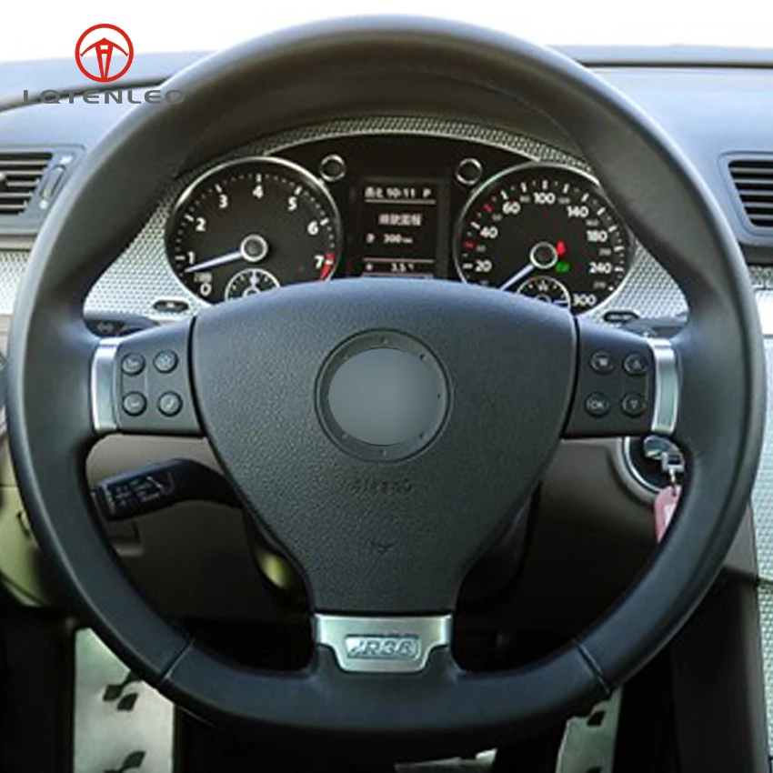 

LQTENLEO Black Genuine Leather DIY Hand-stitched Car Steering Wheel Cover for Volkswagen VW Passat R36