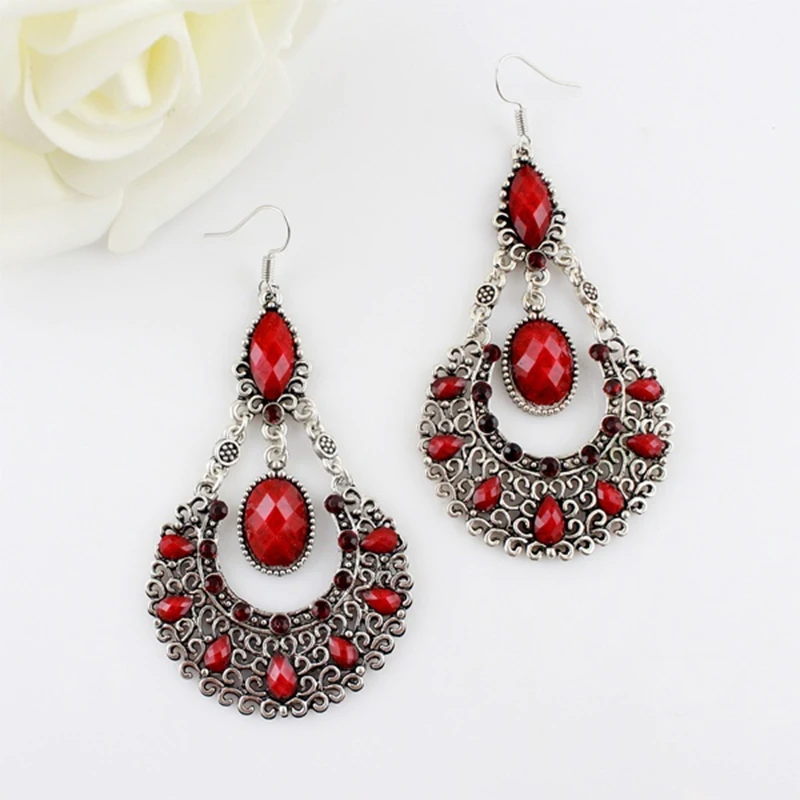 

Vintage Boho Hollow Crystal Dangle Earrings for Women Classic Ethnic Tribal Long Drop Earrings Wedding Party Jewelry Gifts