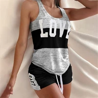 love letter print plus size woman summer sleeveless jumpsuit halter streetwear fitness sports overalls for women lady playsuits
