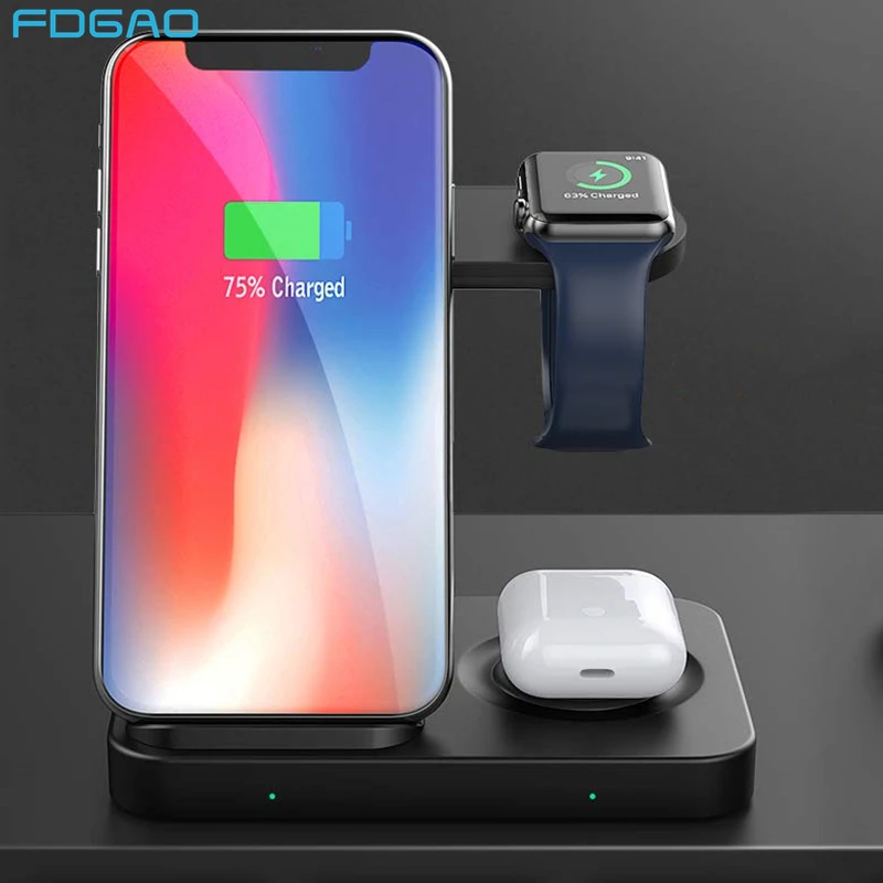 Фото Беспроводное зарядное устройство 3 в 1 15 Вт док-станция Qi для iPhone 11 Pro Samsung S20 Buds Беспроводное зарядное устройство 3 в 1 15 Вт док-станция Qi для iPhone 11 Pro Samsung S20 Buds