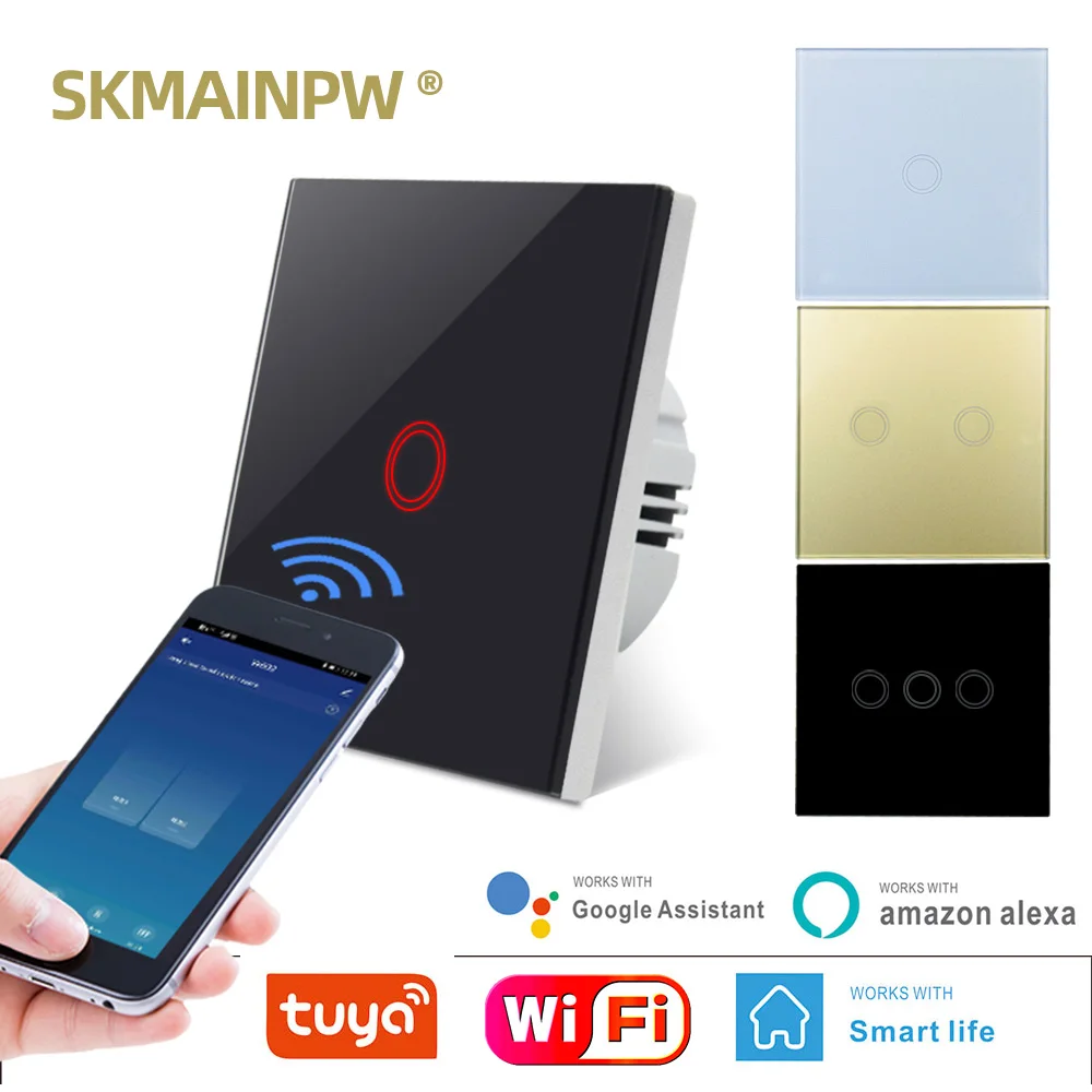Skmainpw ЕС Ac90 250v Смарт Беспроводной переключатель Wi Fi Золотой черный белый цвет с