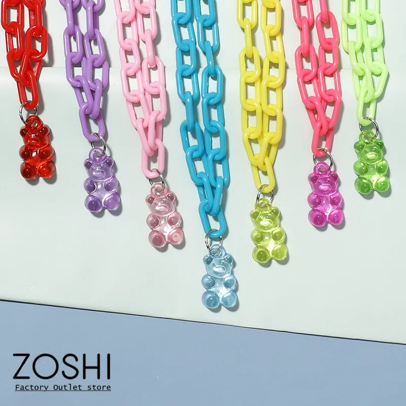 

ZOSHI Candy Color Cute Bear Pendant Necklace Lady Girl Birthday Gift New Multicolor Acrylic Animal Necklace Jewelry Wholesale