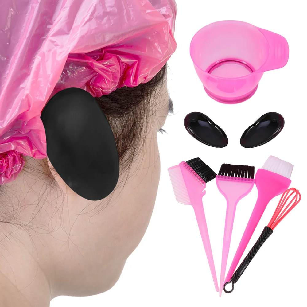 

6pcs Hair Coloring Kits Sets Hair Tinting Tools Set Hairdressing Dyeing Tools Hot Oil Treatment Tools for Home Store (Rosy)