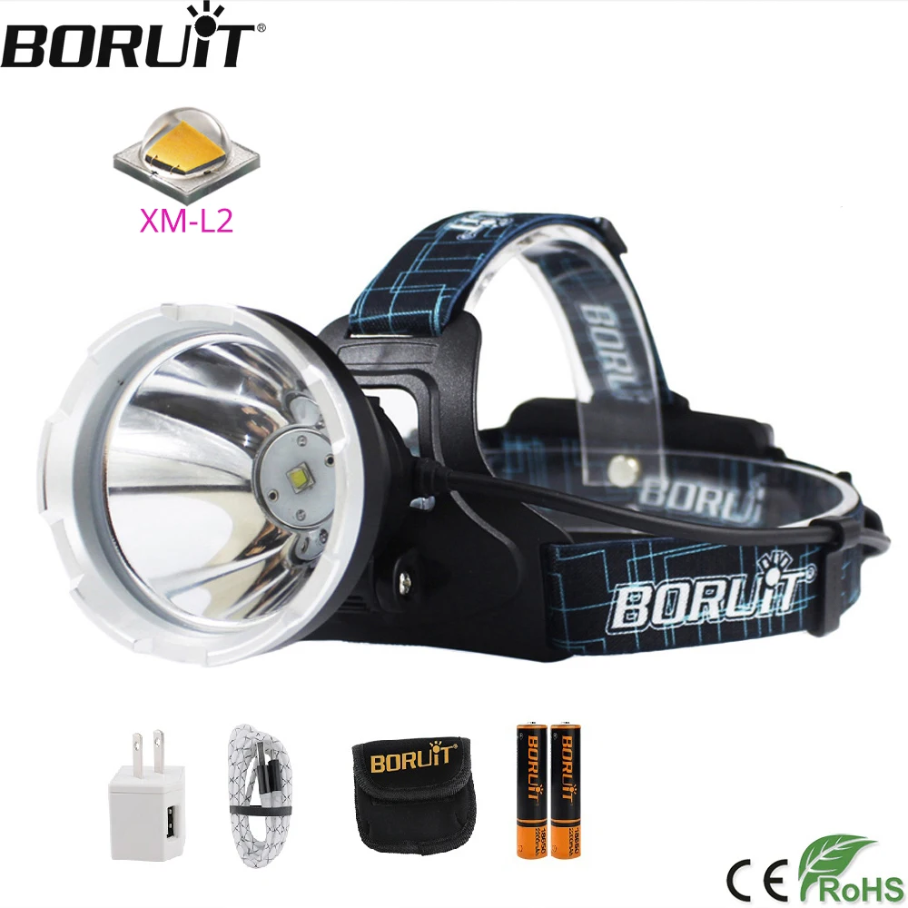 BORUIT B10 XM L2 светодиодный супер яркий фонарь Micro USB зарядка 18650 налобный 4 режима для