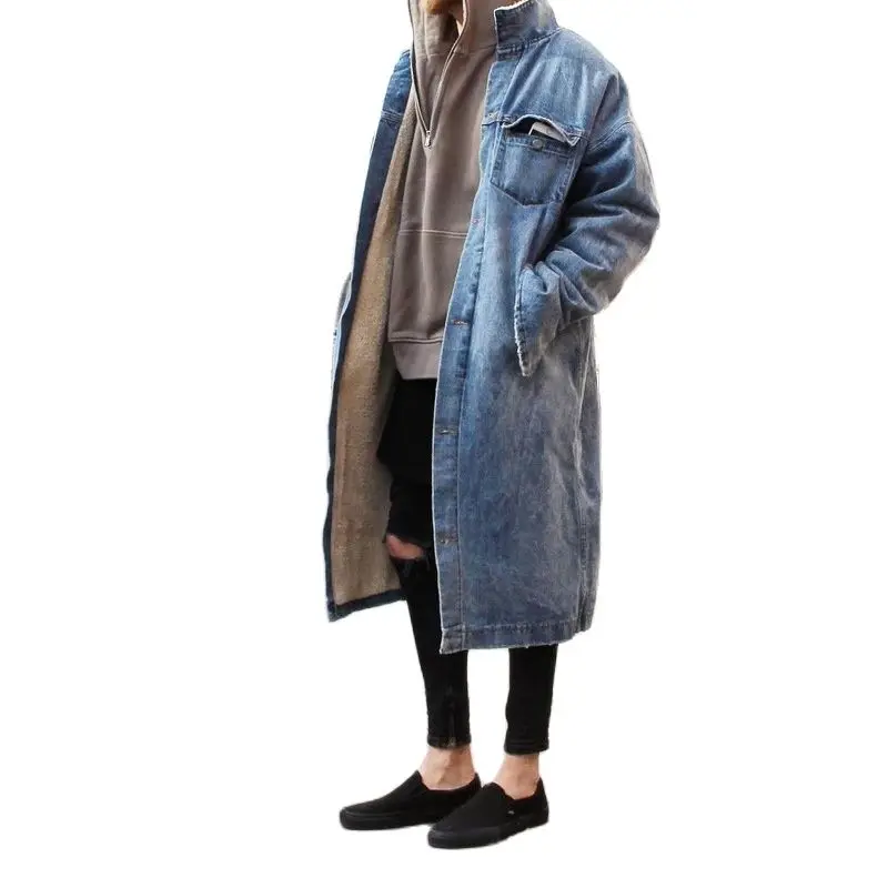 1 8 кг! Длинная джинсовая куртка мужские Зимние флисовые джинсовые куртки Мужская