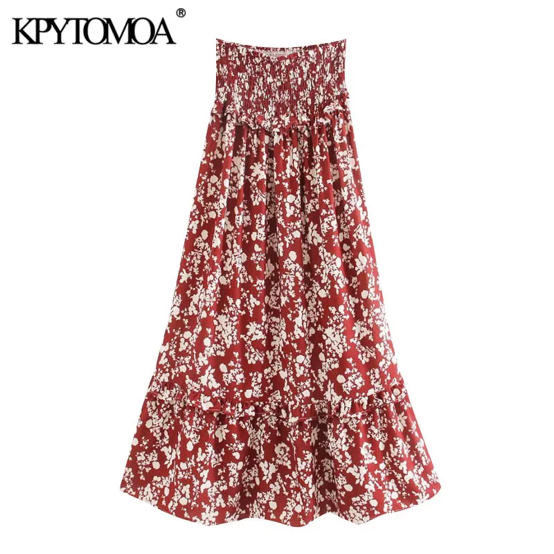 Женская юбка макси KPYTOMOA винтажная с оборками и цветочным принтом высокой