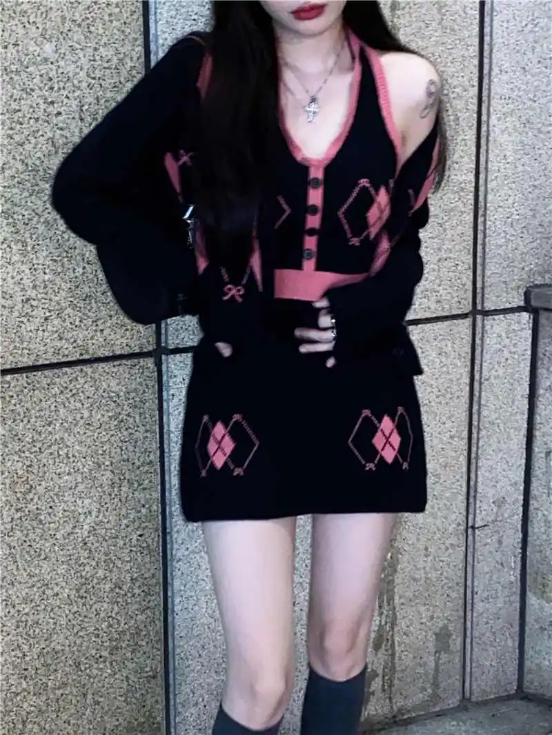 Корейская шикарная винтажная Милая трикотажная юбка Женский Осенний