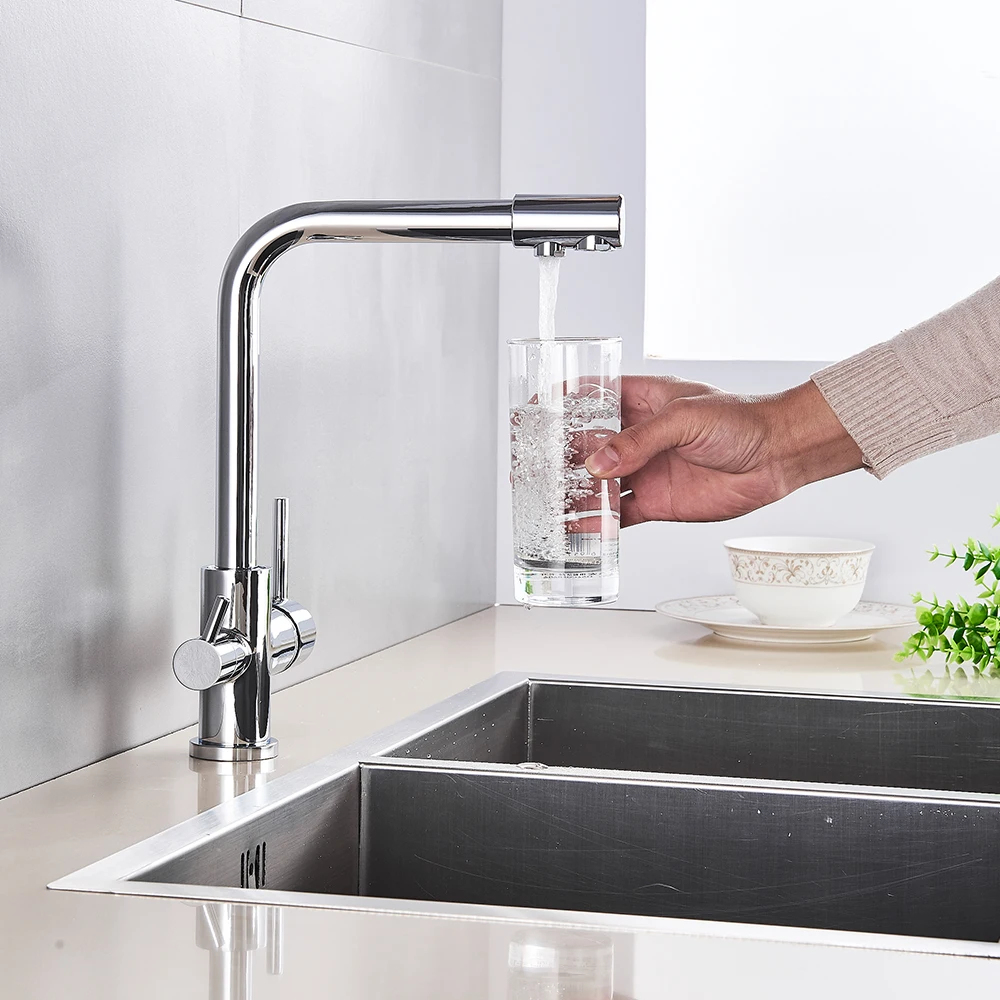 Хромированный латунный смеситель Rozin для кухни кран с фильтром из чистой воды