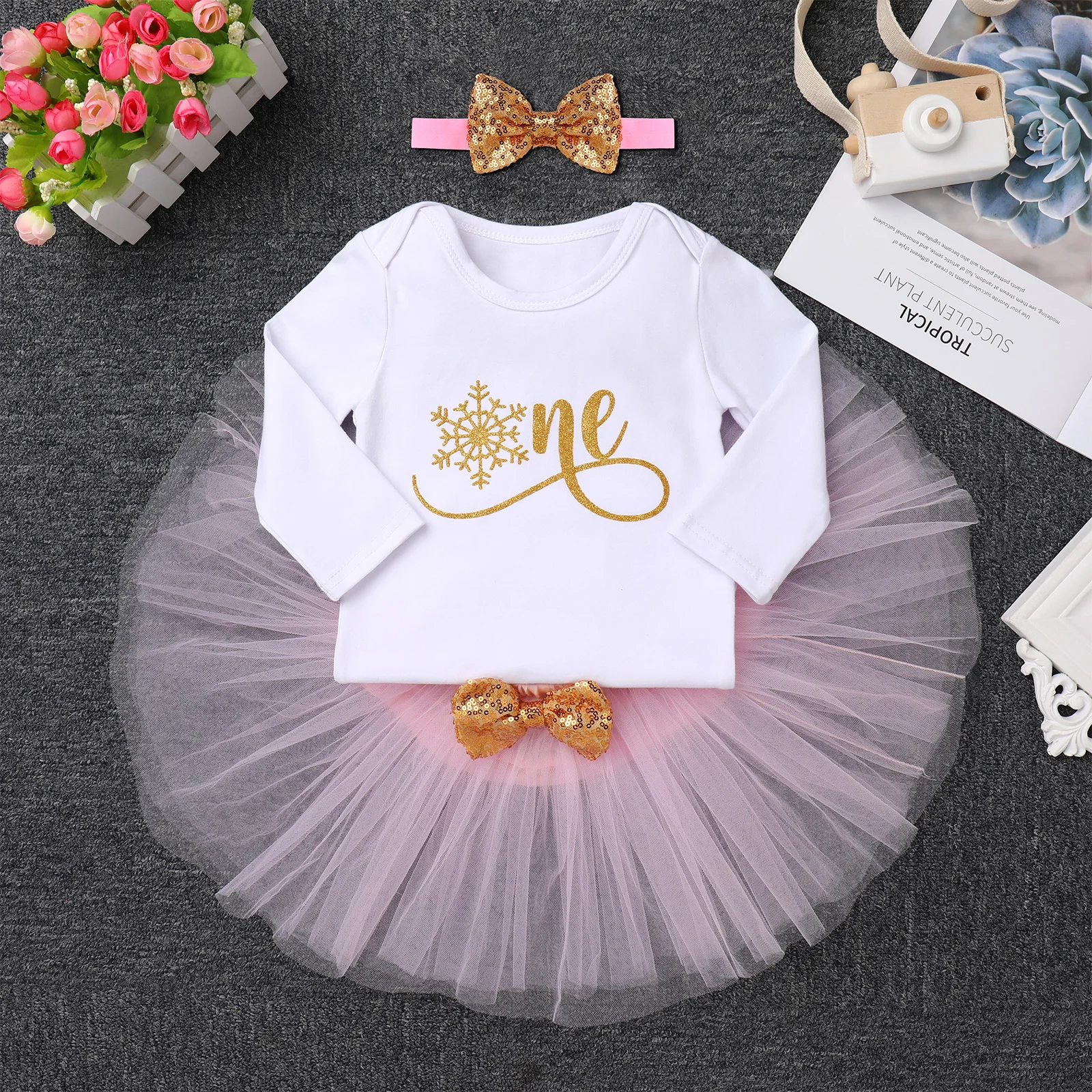 1Y Baby Birthday Dress For Baby Girls Snowflake Pattern Long Sleeve Baby Tutu Dress Daily Wear Cake Smash Photo Shoot Outfits