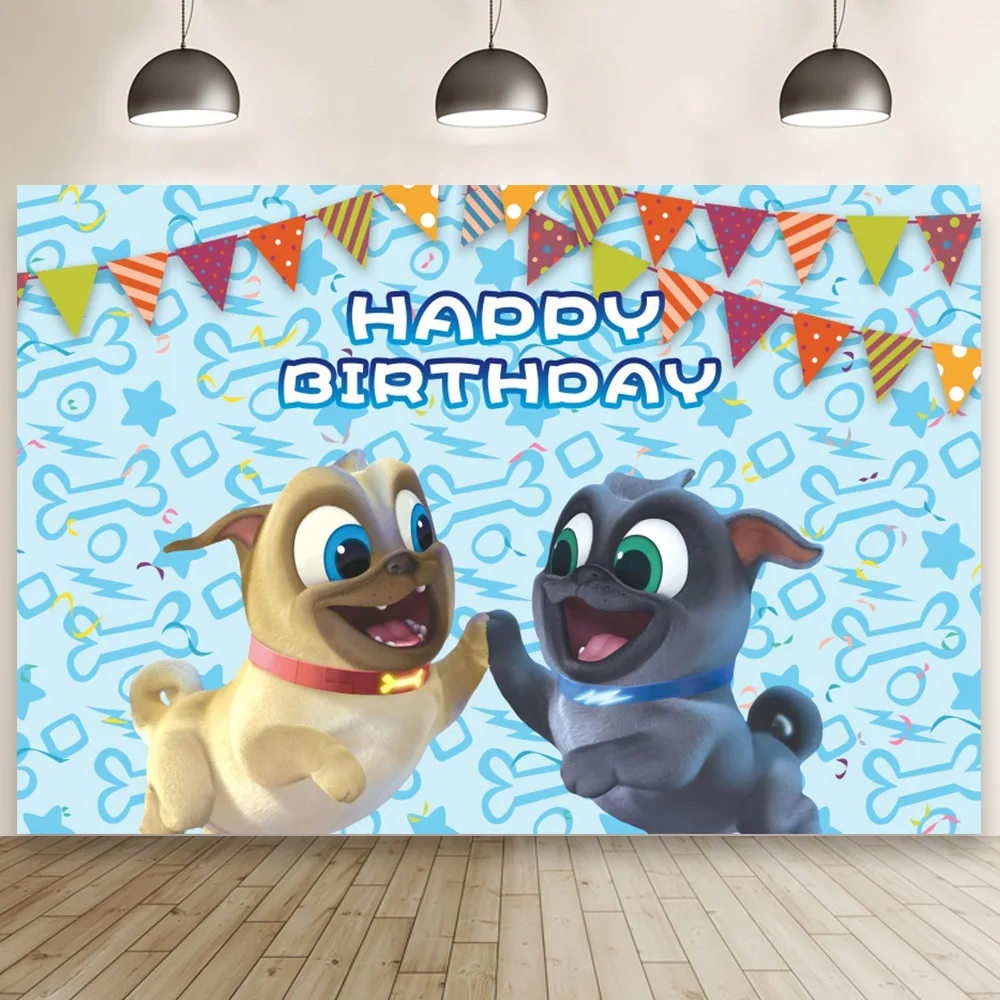 Fondo de fotografía de cachorros y perros, accesorios de vinilo personalizados para fotomatón de feliz cumpleaños, fiesta de bienvenida de bebé y niños, color verde