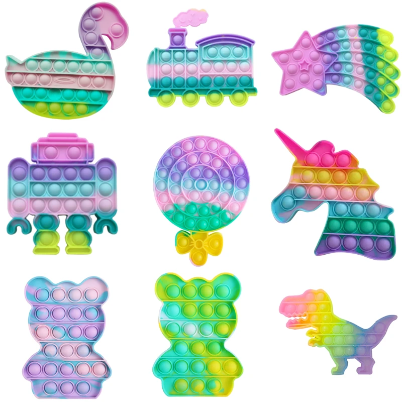 

Glittering Horn Horse Push Bubble Fidget Sensory Toy For Autisim Special Needs Sweet Buns Stress Relief Squishy Fidget Toys